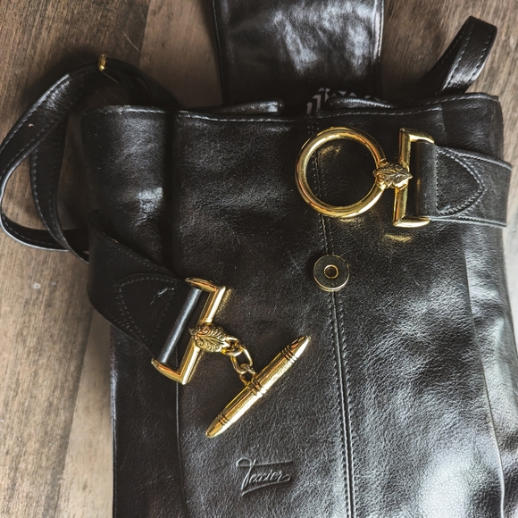 🇫🇷 RARE 1980s Luxury Texier ⚫ Leather Ring Buckle Crossbod Shoulder Bag France - Picture 2 of 16
